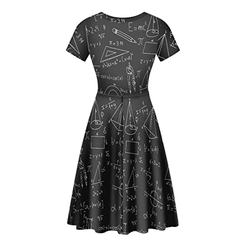 Image of POLERO Women Puffy Swing Elegant Party Midi Dresses Short Sleeve Round Neck A-Line Dress