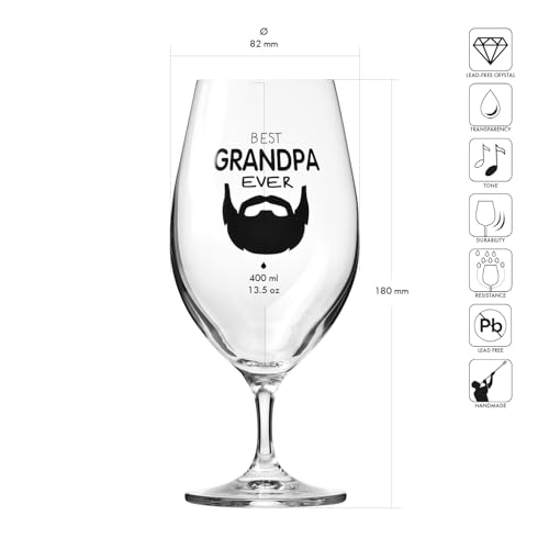 Krosno Beer Glass 400 ml, 1 Piece with Inscription – Gift for Grandpa – Glass with Dedication for Him – Lead-Free Crystal Glass, Decorative - Image 3