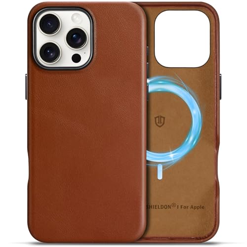 Coque cuir véritable iPhone 16 Pro Max fine et anti-choc Shieldon marron