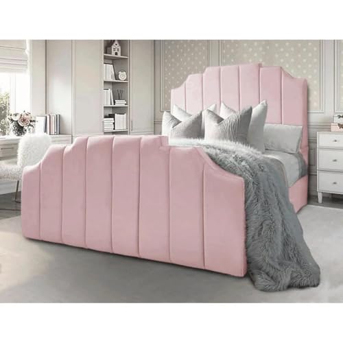 CALISMA Santorini 54-Inch Headboard Luxury Divan Bed with 24-Inch Footboard – Premium Velvet Finish, Soft-Touch Upholstery, Elegant Design for Modern Bedrooms. (Pink, 4FT6)