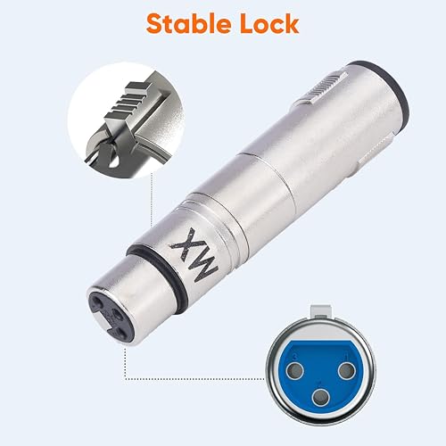Image of MX 3 Pin XLR Microphone Connector pin Pure Copper Nickel Plated Pins1 for High Conductivity microphone (3-pin XLR female to mono female, Pack of 1, MALE /FEMALE)