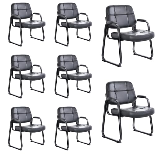 Image of CLATINA Big & Tall Waiting Room Guest Chair with Bonded Leather Padded Arm Rest and Sled Base for Office Reception Lobby and Conference Desk, Black(8 Pack)
