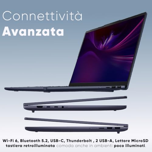 Ideapad Slim5 Pc Portatile, Notebook Amd Ryzen7 7735HS, 32GB RAM DDR5, SSD 1TB (2 x 512Gb), Display 16" WUXGA IPS FHD+, Laptop Wi-Fi 6, Usb Thunderbolt, Tastiera Retroilluminata, Cosmic Blue - Notebook - Immagine 3