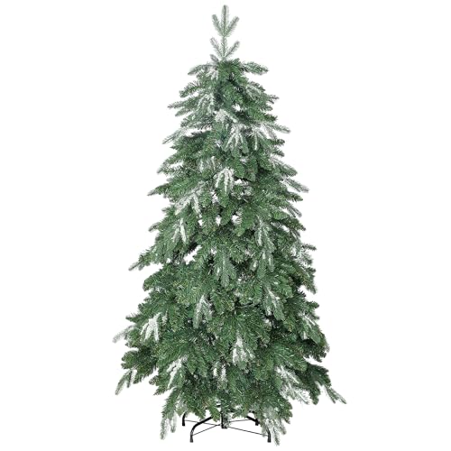 HOMCOM Árvore de Natal Artificial 150 cm, Ramos Realistas com Efeito de Neve, Árvore de Natal com Suporte de Aço, Base Dobrável, Montagem Rápida, Decoração Natalícia para Casa, Festa
