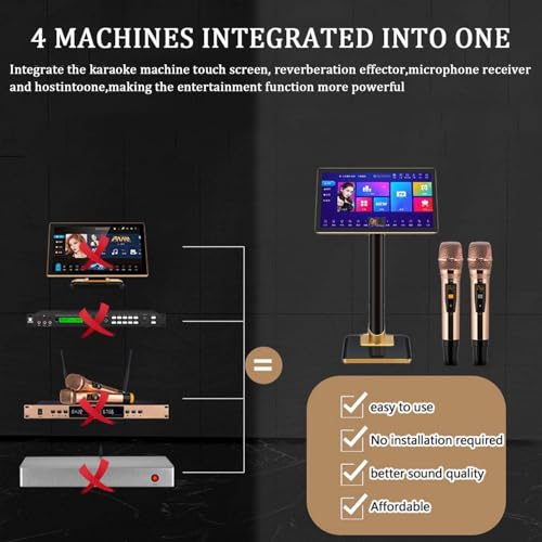 Macchina per karaoke con microfono wireless, touch screen, controllo, download di canzoni cloud, riverbero integrato