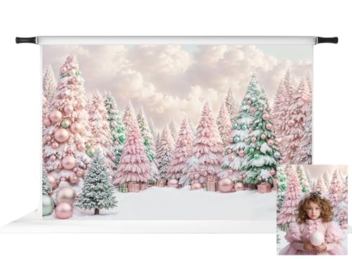 Toile de fond Noël Kate tissu imprimé 3x2m sapin rose vert contre les reflets