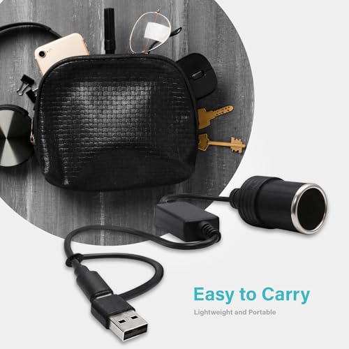 PERNIS USB to Cigarette Lighter Adapter, 35cm Cable, USB A & C Input 5V, 12V Car Cigarette Lighter Socket Output, Power Converter for Dash Cam, GPS, LED Lights& More
