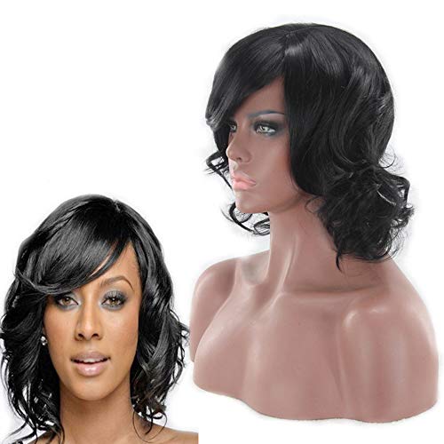 JISTL Wigs For Women Afro Curly Wig Short Kinky Fluffy Wavy Wig Heat Resistant Synthetic Hair Looks Natural (Black2038)