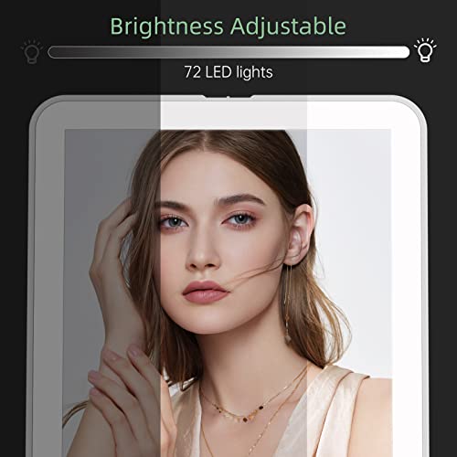 Image of FUNTOUCH Rechargeable Travel Makeup Vanity Mirror with 72 LED Lights, Portable Lighted Beauty Mirror, 3 Lighting Modes, Dimmable Touch Screen, Tabletop Folding Cosmetic Mirror with Storage Bag