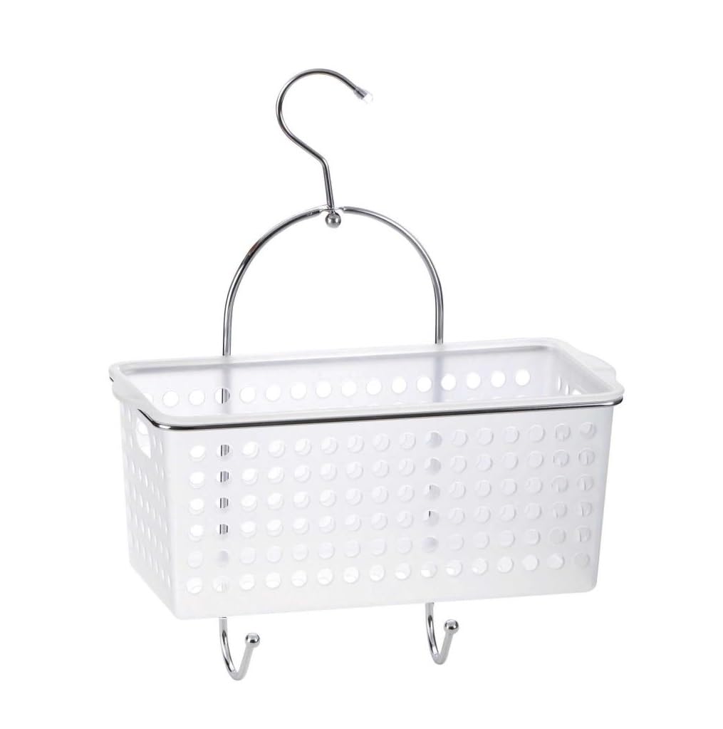 Homion White 1 Tier Small Hanging Bathroom Organiser Unit Shower Rack Storage Caddy With Plastic Extra Deep Baskets With Two Hanging Hooks Lightweight And Compact