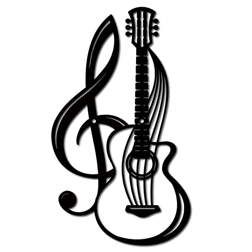 CREATCABIN Metal Wall Art Decor Instrumentos Musicales Negro Wall Signs Guitarra Hierro Colgante Metal Ornamento Escultura para Balcón Jardín Hogar Sala Decoración Exterior Interior Regalos 11.8x6.8