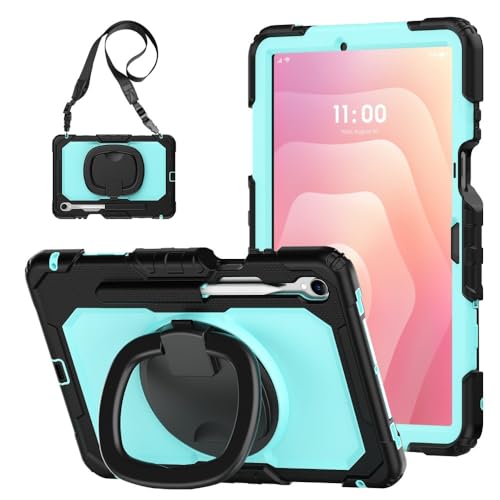 Coque Galaxy Tab S11 antichoc avec sangle rotative et support silicone noir bleu