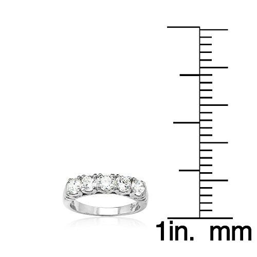 Hoops & Loops 925 Sterling Silver Five 4mm Stone Cubic Zirconia Eternity Wedding Bridal Ring for Women, Silver and Yellow Gold4