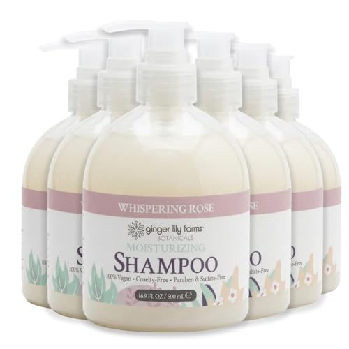 Image of Ginger Lily Farms Botanicals Shampoo, 16.9oz /6pk, Whispering Rose | 100% Vegan & Cruelty-Free | Moisturizing Shampoo for All Hair Types