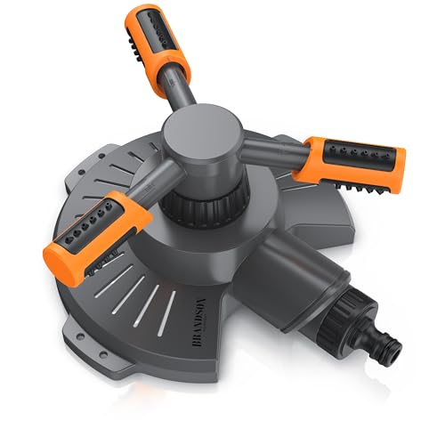 Brandson – Rasensprenger 360 Grad – 3/4 Zoll Kreisregner Viereckregner – rotierender Wassersprinkler – DREI Arme – für große Flächen – für Garten Pflanzen Beete