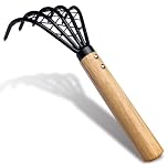 SHANFEEK Garden Rake 5-Claw Landscape Dethatcher Thatching Beach Combing Rake for Digging Clam Shell Defoliation Hoe Garden Tool For Loosen The Soil (Brown)
