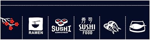 Zzooi Sushi Bar Doorway Short Noren (cortinas japonesas) - Puerta de restaurante japonés colgante tipo corto cortinas 82.5x17.5 pulgadas