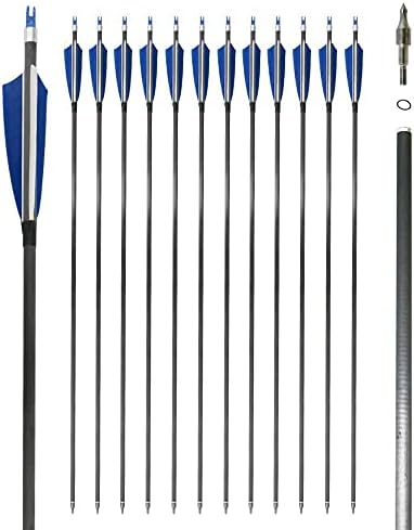 Jocoo 12Pack 30-inch Carbon Arrow with 4″ Turkey Feathers, Hunting/Targeting Arrow for Compound Recurve Longbow