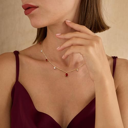 RLMOON Gold Necklaces for Women 14K Gold Plated CZ Diamond Choker Necklace Red Emerald Green Blue Black Teardrop Necklace for Wedding Bridesmaid Prom Trendy Gold Jewelry Gift3