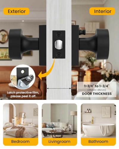 Image of Goldenwarm Black Door Knobs Interior, Privacy Door Knob Zinc Alloy, Matte Black Interior Door Knobs for Bedroom Bathroom, 1 Pack