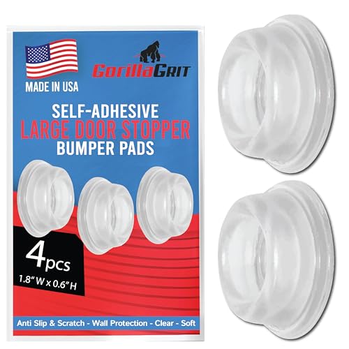Rubber Door Stopper Bumpers (Pack of 4) Clear - Made in USA - Self-Adhesive Wall Protectors. Prevent Damage to Walls from Door Knobs Handles, Guard and Shield