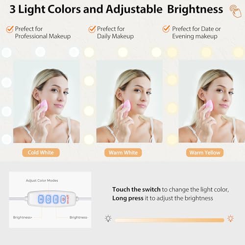 ANWBROAD Large Vanity Desk with Lighted Mirror White Makeup Vanity Set with Glass Top & Power Outlet & 7 Drawers Storage 3 Color Lighting Modes Dressing Table with Stool for Bedroom Women Girl UBDT83W