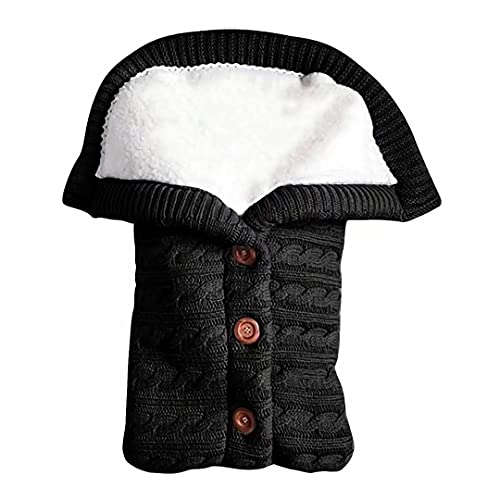 Image of Newborn Baby Swaddle Plus Velvet Fleece Stroller Wrap - Thick Knit Soft Warm Sleeping Bag Sack for Kids Toddler (Black)