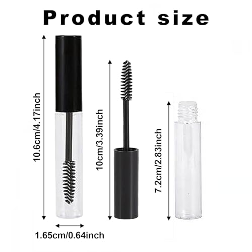 EUPSIIU 10 Pieces Refillable Empty Mascara Tube Brushes, Empty Mascara Tube and Wand, Mascara Brushes Eyelash Cream Container Bottle for DIY Eyelash Growth Treatment Eyelash Extension (Black) - Image 3