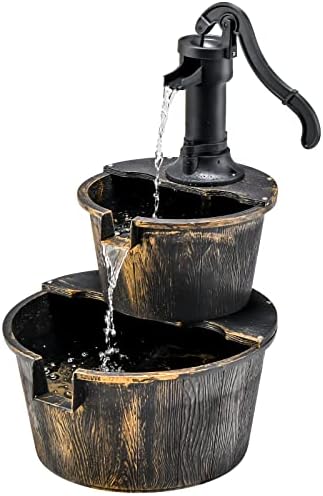 COSTWAY Gartenbrunnen mit Pumpe, Zierbrunnen, Gartendeko Brunnen für