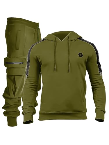 VoLIta Men's Tracksuit 2 Piece Hoodie Athletic Jogging Sweatsuits for Men Casual Sports Long Sleeve Pullover Suit Set, Army Green, Medium