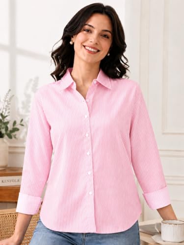 Image of Cotton Striped Shirt for Women with Long Sleeves, Ultra-Soft Cotton Blend, Regular Fit Womens Stylish Casual Shirt, Formal, Party, Beach, Summer Wear
