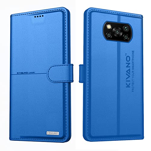 Image of KIVANO Poco X3 / Poco X3 Pro Professional Series Wallet Case | Luxurious Design | Premium | PU Leather Flip Case Back Cover | Magnetic Closure - Light Blue