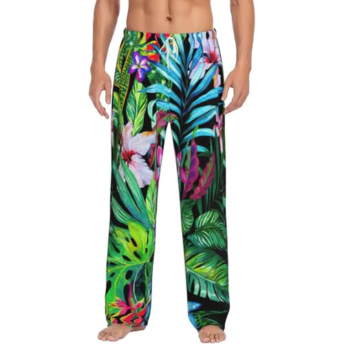 Pantalon pyjama homme flanelle polaire à imprimé feuilles tropicales colorées vêtement détente