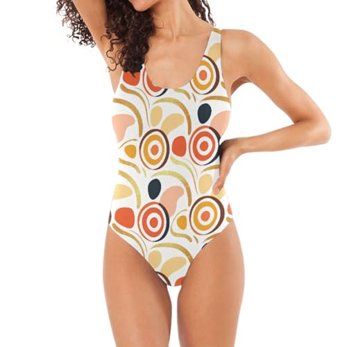 Traje de baño para mujer retro abstracto dorado ideal para vacaciones de verano y piscina