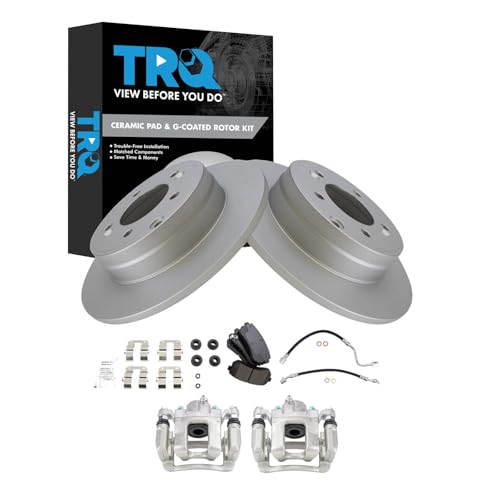 Image of TRQ Rear Brake Pad and Rotor Set Ceramic Coated Rotors Calipers Hoses Compatible with 2015 Hyundai Sonata