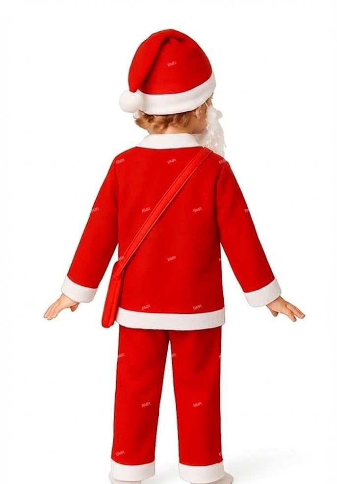 Image of Santa Claus Dress For Baby Boy Girl 0-6 Months 5Pc Set with Beard Shirt Pant Hat Goodie Bag Warm Fleece Infant Christmas Fancy Dress Costume Newborn Xmas Gift Red Outfit Suit Prop