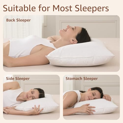 Image of Luxury Feathers Down Pillow Queen Size, Hotel Quality Fluffy Bed Pillow, Soft Pillow for Sleeping, Organic Cotton Cover(20x28 inch, Pack of 1)