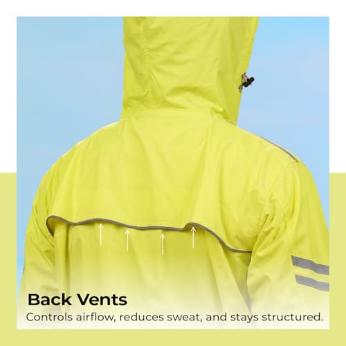 Image of Lifelong Unisex Adult H2Go Pro 3 Rain Standard Length Jacket I 10000mm Waterproof Nylon Shell | Motorcycle Riding Rain Jacket | Heat Sealed Seams | Drycore WR Zippers - Hi-Viz Green, L
