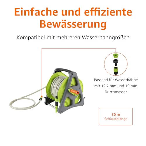 Amazon Basics Schlauchtrommel mit Schlauch, zur Wandmontage, 30 m, Grün/Grau