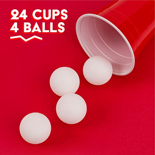Bayview Beer Pong Set Complete | 24 Cups & 4 Balls | America's #1 Drinking Game, Reusable #TOP3