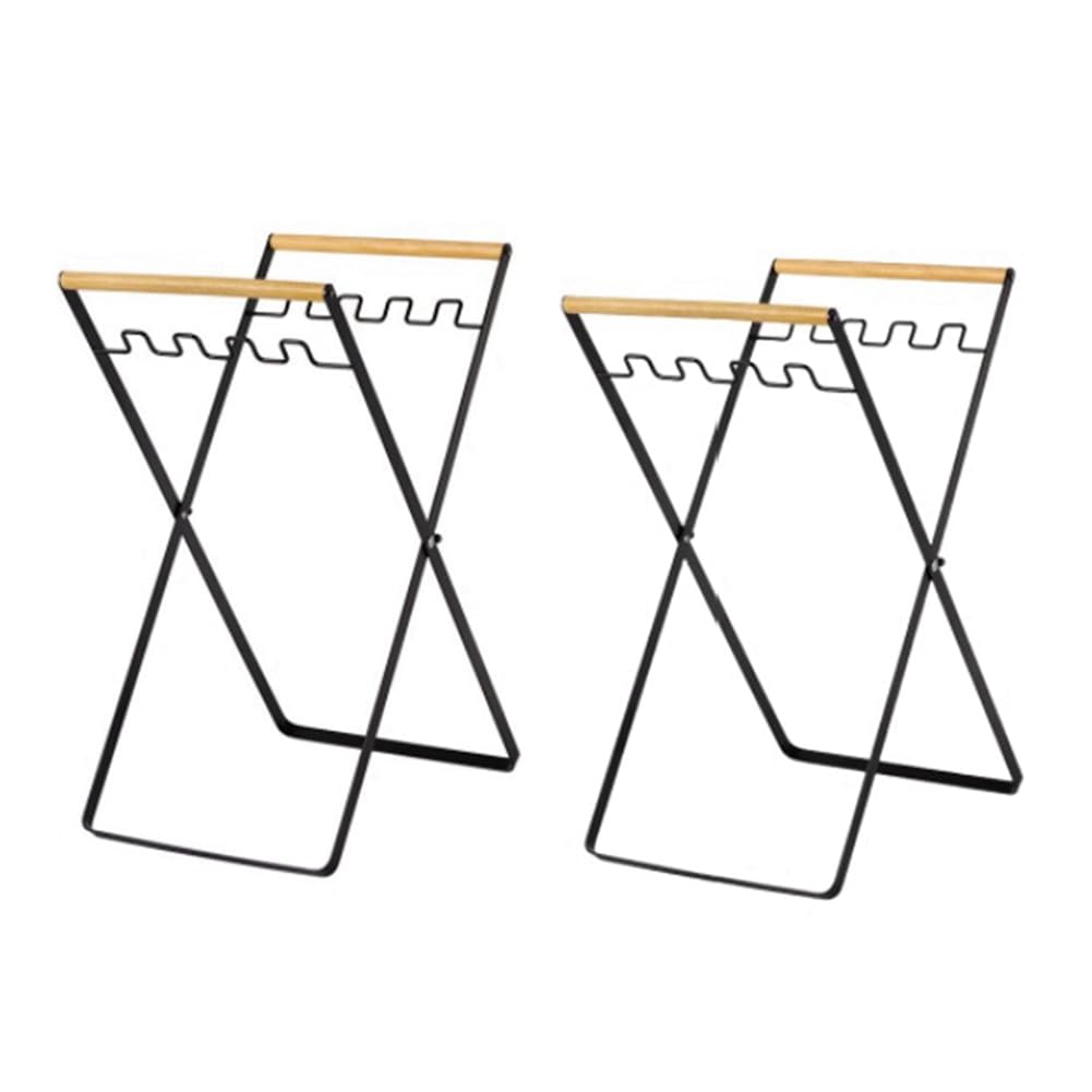 CTRLZS Trash Bag Holder with Wood Handle Portable Kitchen Garbage Sorting Rack Separate Recycling Waste Bin for Camping A