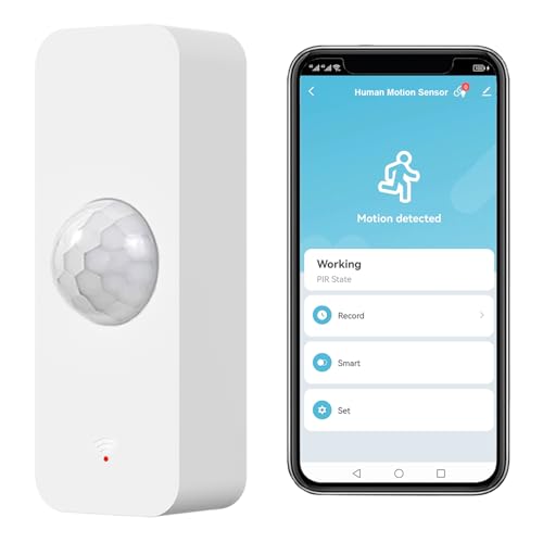 WiFi Bewegungssensor, Smart Bewegungsmelder Tuya PIR für die Heimsicherheit, drahtloser Bewegungssensor mit Fernüberwachungs App, Sprachbefehl kompatibel mit Alexa (1 Pack)