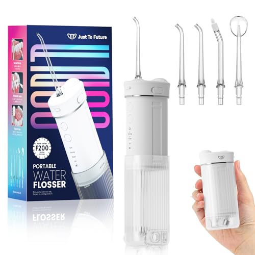 JTF Travel Water Flosser Cordless,Portable Water Dental Flosser with DIY Modes, Water Teeth Cleaner Pick 5 Jet Tips 230ML Telescopic Water Tank Mini Oral Irrigator for Teeth，Gums(White)