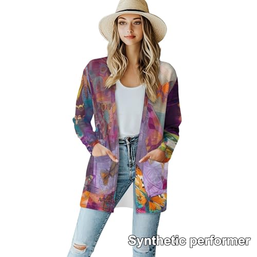 Image of Cardigan Sweaters for Women Long Sleeve Cardigan Soft Drape Open Front Fall Dusters V-Neck Jackets Dressy Loose Coat