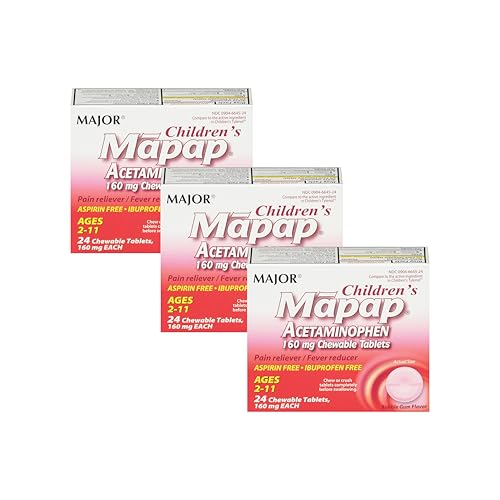 MAJOR Children’s Mapap Acetaminophen 160 mg Chewable Tablets - Pain Reliever/Fever Reducer - Aspirin Free - Ibuprofen Free - for Ages 2 to 11-24 Count (3 Pack)