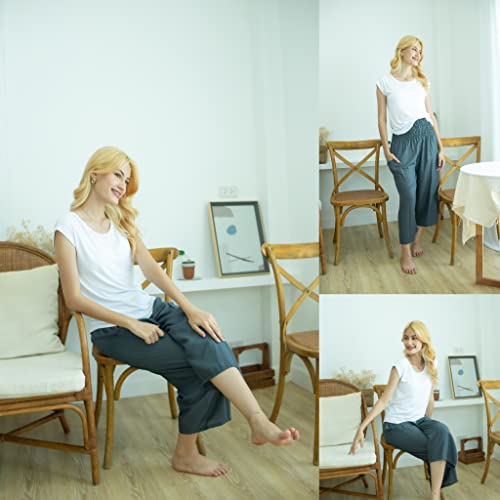 Culottes For Women Wide Leg Gaucho Pants Capris For Women High Waist Palazzo For Yoga The Beach Or The Whole Summer (Solid Gray, Large) #TOP3