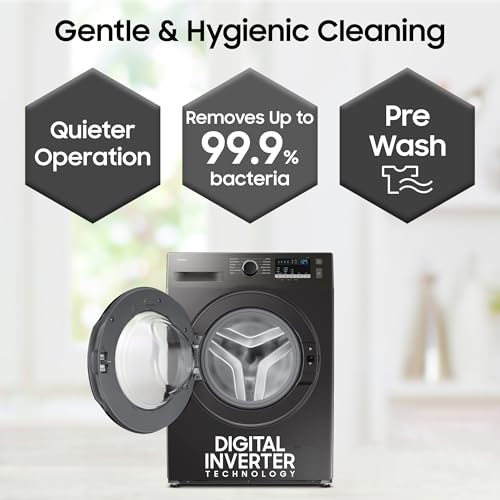 Image of Samsung 7 kg, 5 Star, Hygiene Steam, Quick Wash, Digital Inverter Motor, Fully-Automatic Front Load Washing Machine (WW70FG4S02AXTL, Inox)
