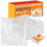 Marspark 2000 Pcs Fold Top Sandwich Bags 7” x 7” Food Grade Plastic Food over Bags Hdpe for Bakery, School or Work Lunches, Takeout and Deli Counters
