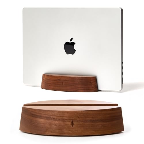 Nordik Adjustable Vertical Laptop Stand - Walnut - Premium Laptop Holder for Home Office, Software Engineers - Space Saving Desk Laptop Dock - Stable Non-Slip Wood Stand - MacBook Pro
