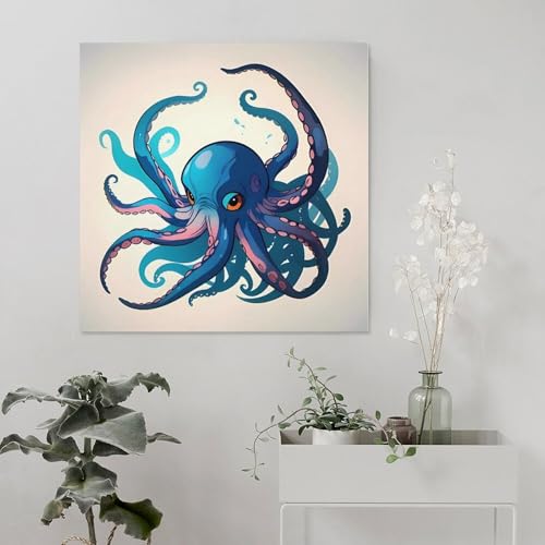 Toile murale abstraite pieuvre bleue violette 70x70cm tableau salon moderne - 5
